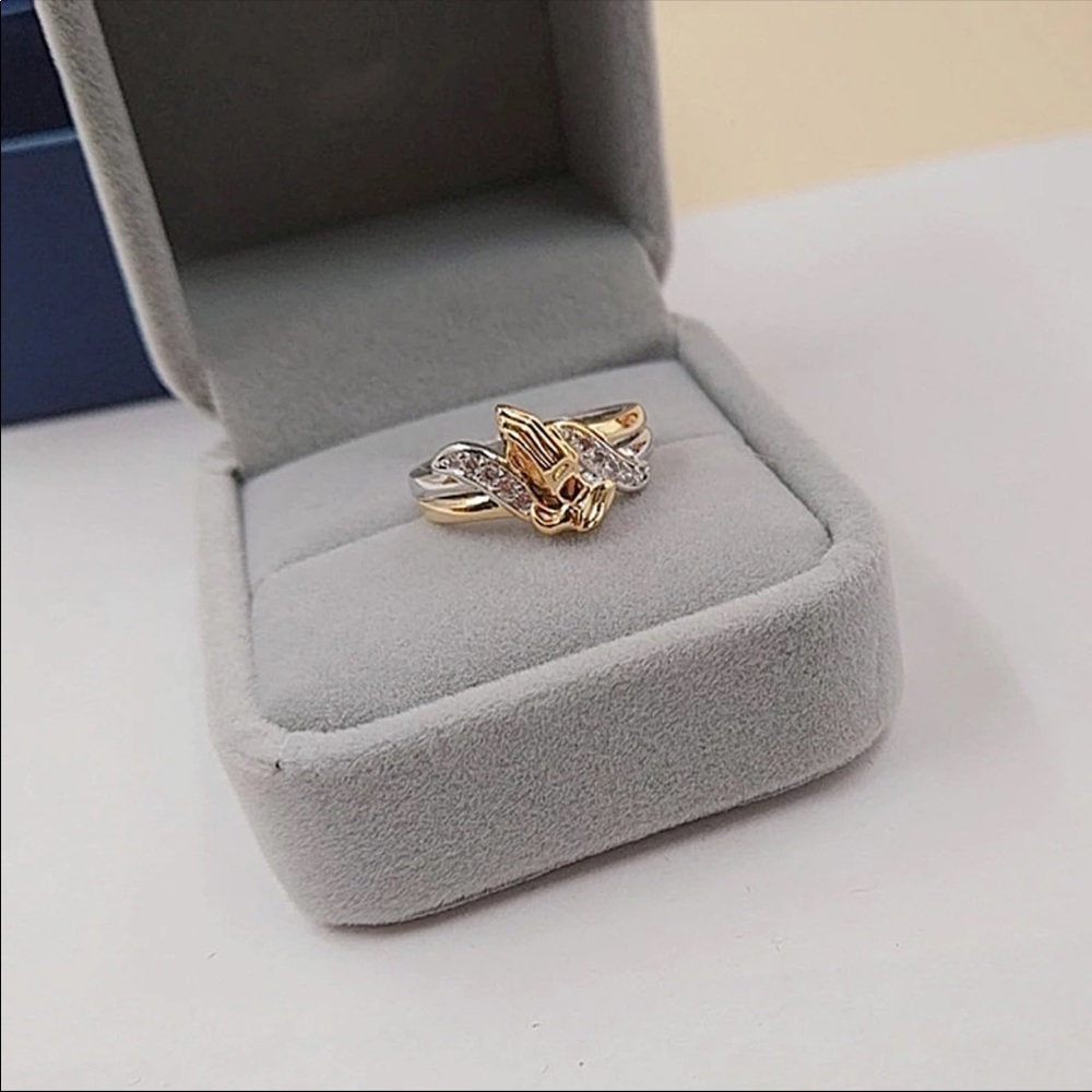 New 2 Tone Exquisite zircon Praying Hands Ring - Picture 5 of 6
